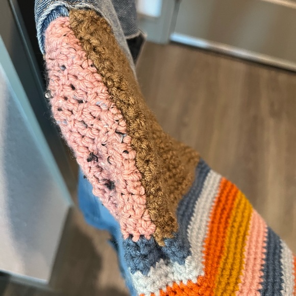 Denim Jacket with Crocheted Granny Square Sleeves- Free People Inspired - Picture 10 of 11